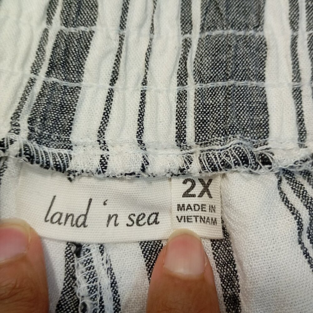 Land N Sea Cropped Pants Linen Blend  Size 2X Striped Drawstring Waist Women’s - Picture 2 of 8